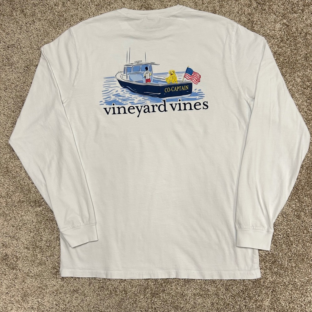 Vineyard Vines Co‎ Captain Graphic Pocket Tshirt Men Size Medium Dog Long Sleeve